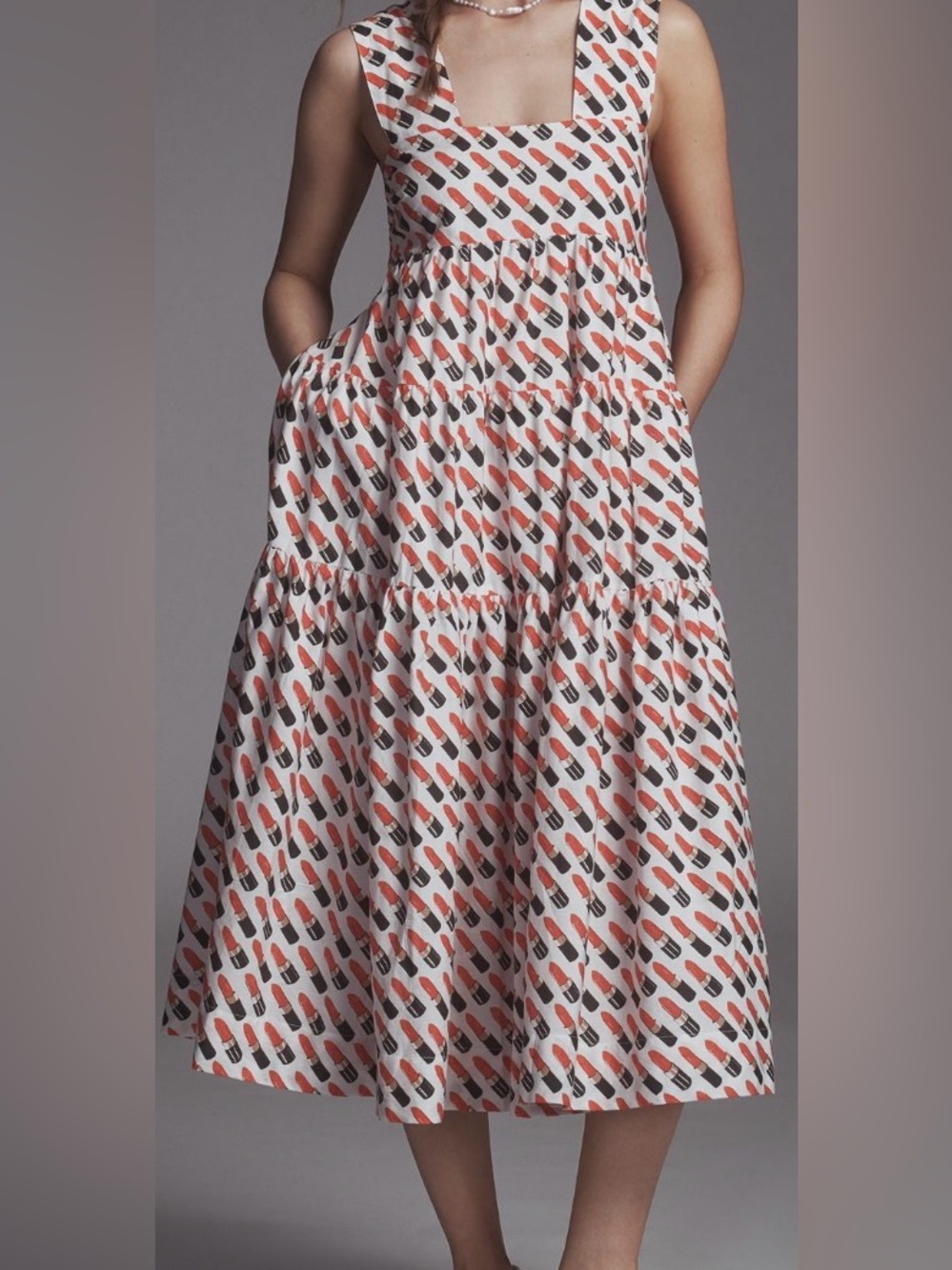 NWT Anthropologie Helena Square Neck Smocked Tiered Babydoll Dress Lipstick - Picture 4 of 4